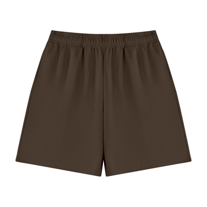 Unisex cotton shorts in dark brown with elastic waistband and straight hems