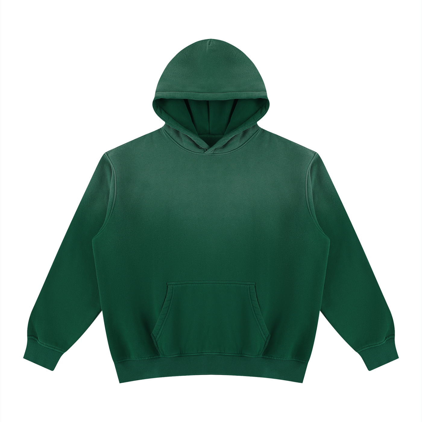 Unisex vintage-wash fleece pullover hoodie, dark green, front view