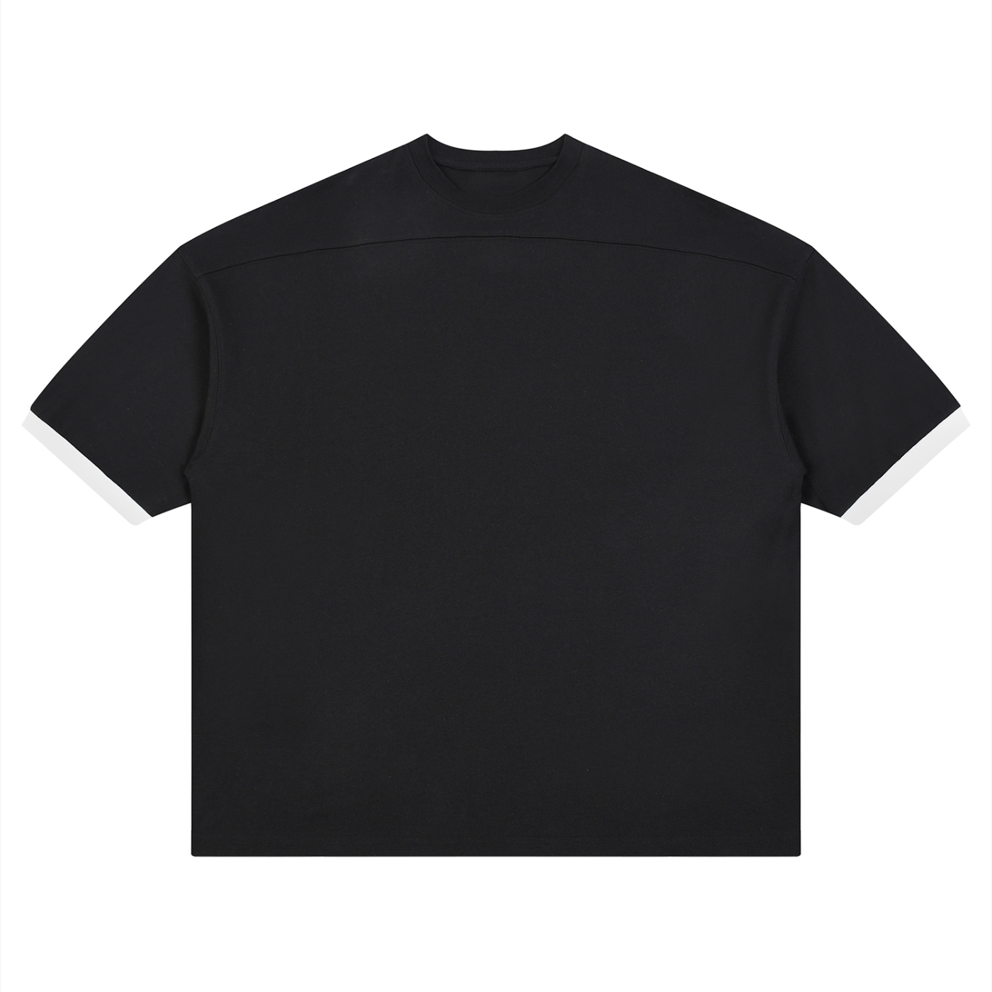 Black unisex drop-shoulder T-shirt, crew neck, short sleeves
