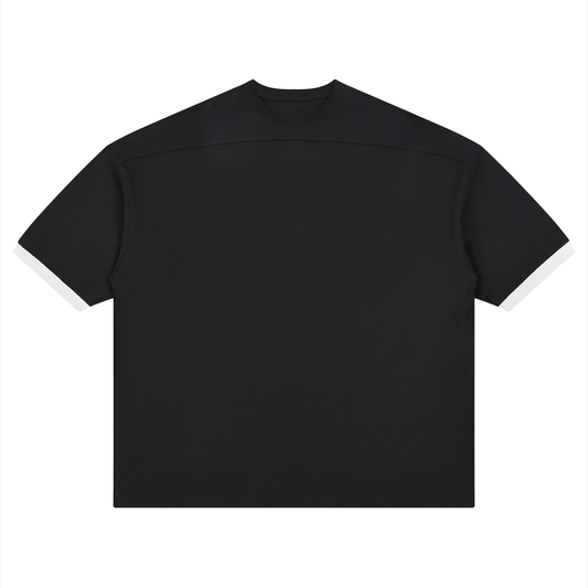 Black unisex drop-shoulder T-shirt, crew neck, short sleeves