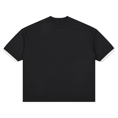 Black unisex drop-shoulder T-shirt with crew neck