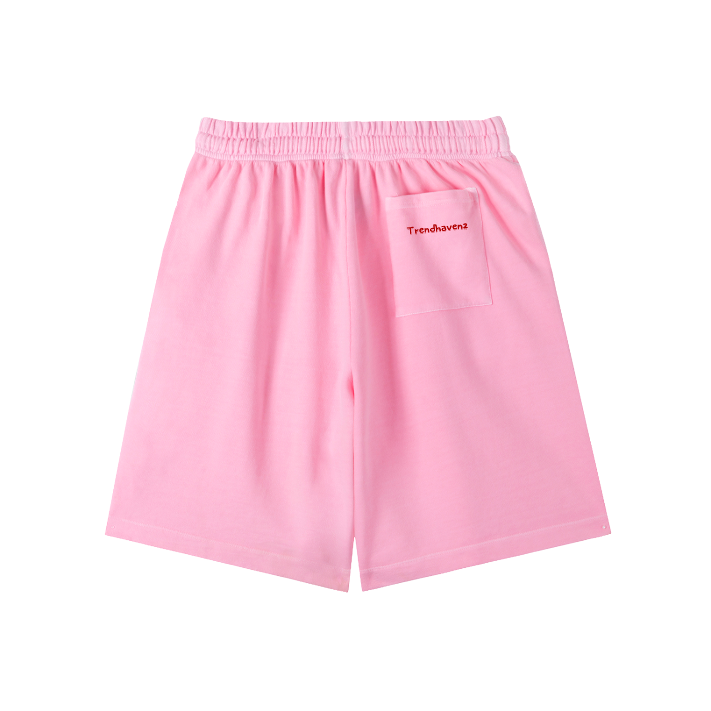 Cotton vintage-wash shorts in light pink, elastic waist with drawstring, front side pocket