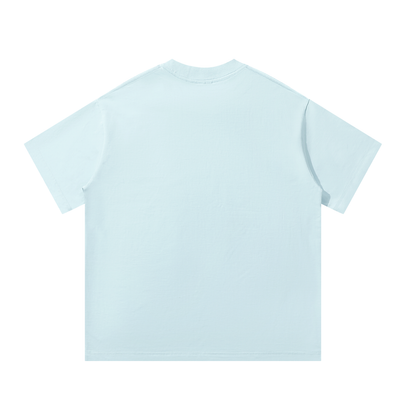 Sky blue oversized unisex heavyweight T-shirt, crew neck, back view