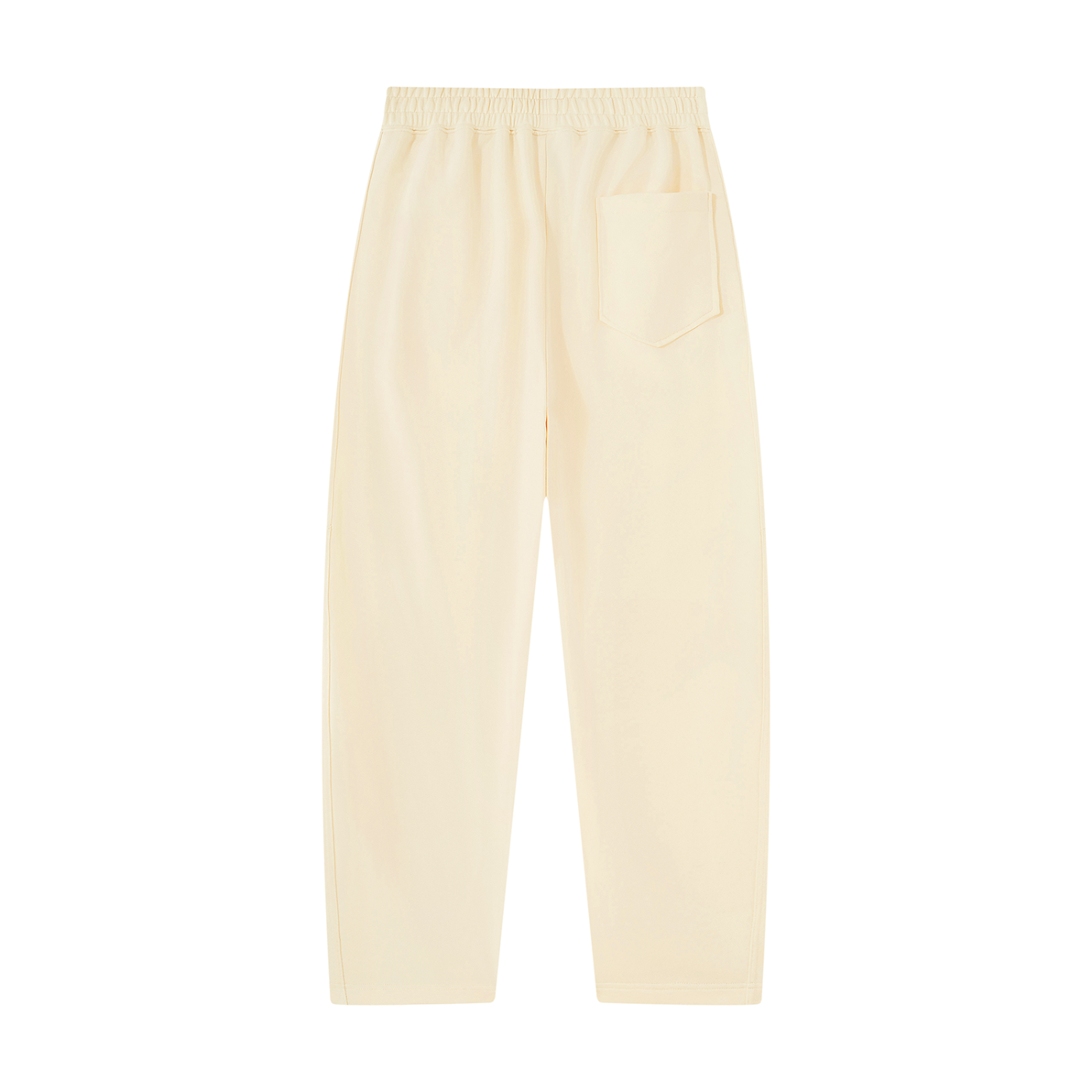 Apricot unisex sweatpants with elastic waistband and side patch pocket on right leg.