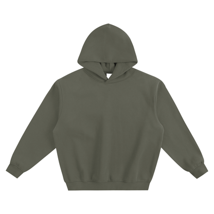 Dark olive oversized pullover hoodie with hood and front kangaroo pocket