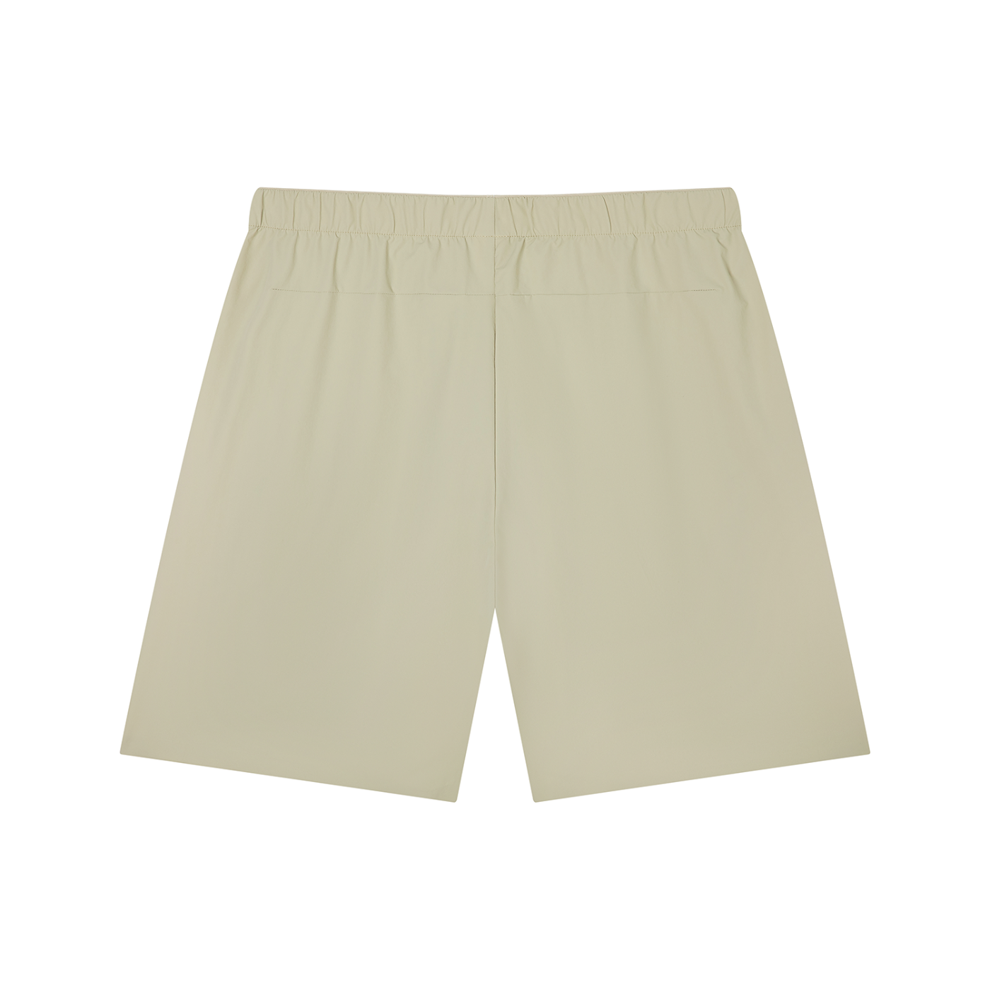 Light beige basketball shorts with elastic drawstring waist and side pockets, no print