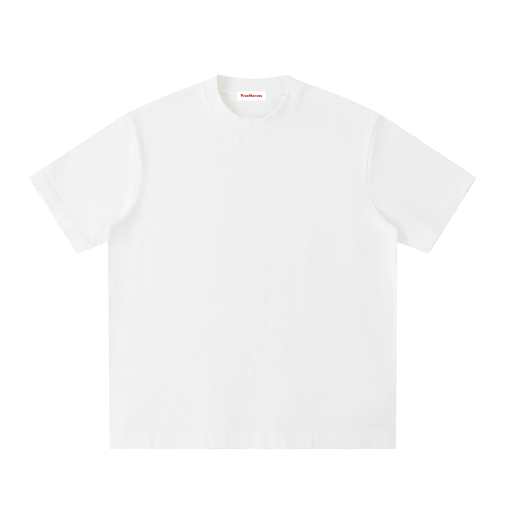 Washed frayed white t-shirt, crew neck, short sleeves