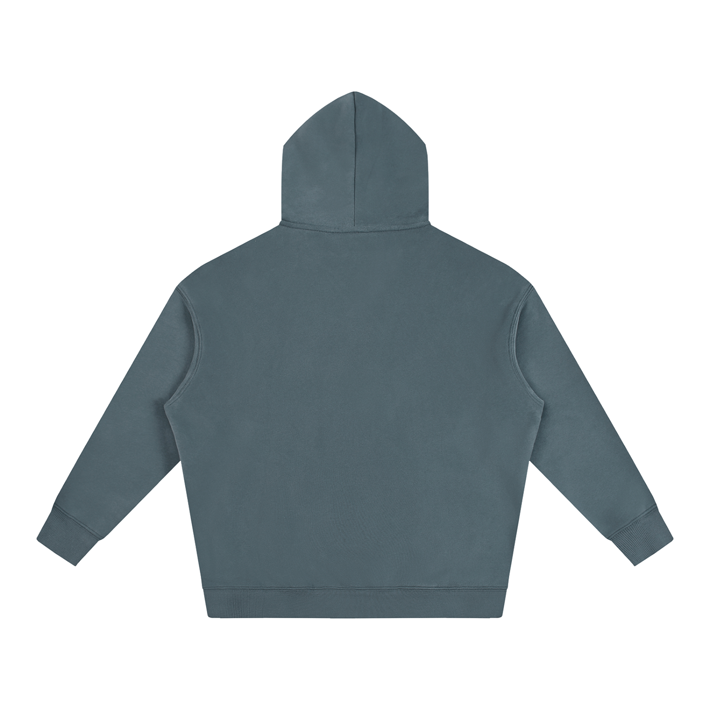 Teal oversized fleece hoodie hooded back view, long sleeves, kangaroo pocket.