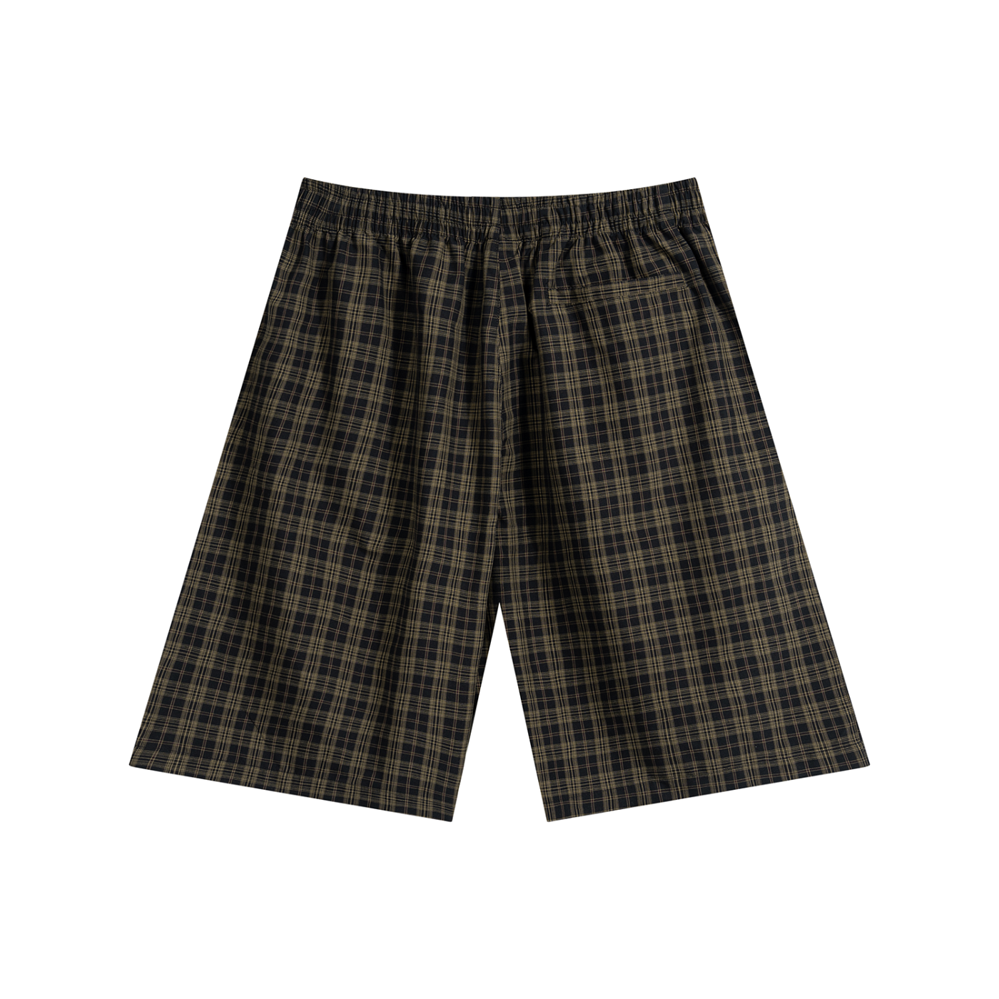 Plaid wide-leg shorts with elastic waistband and drawstring, dark plaid