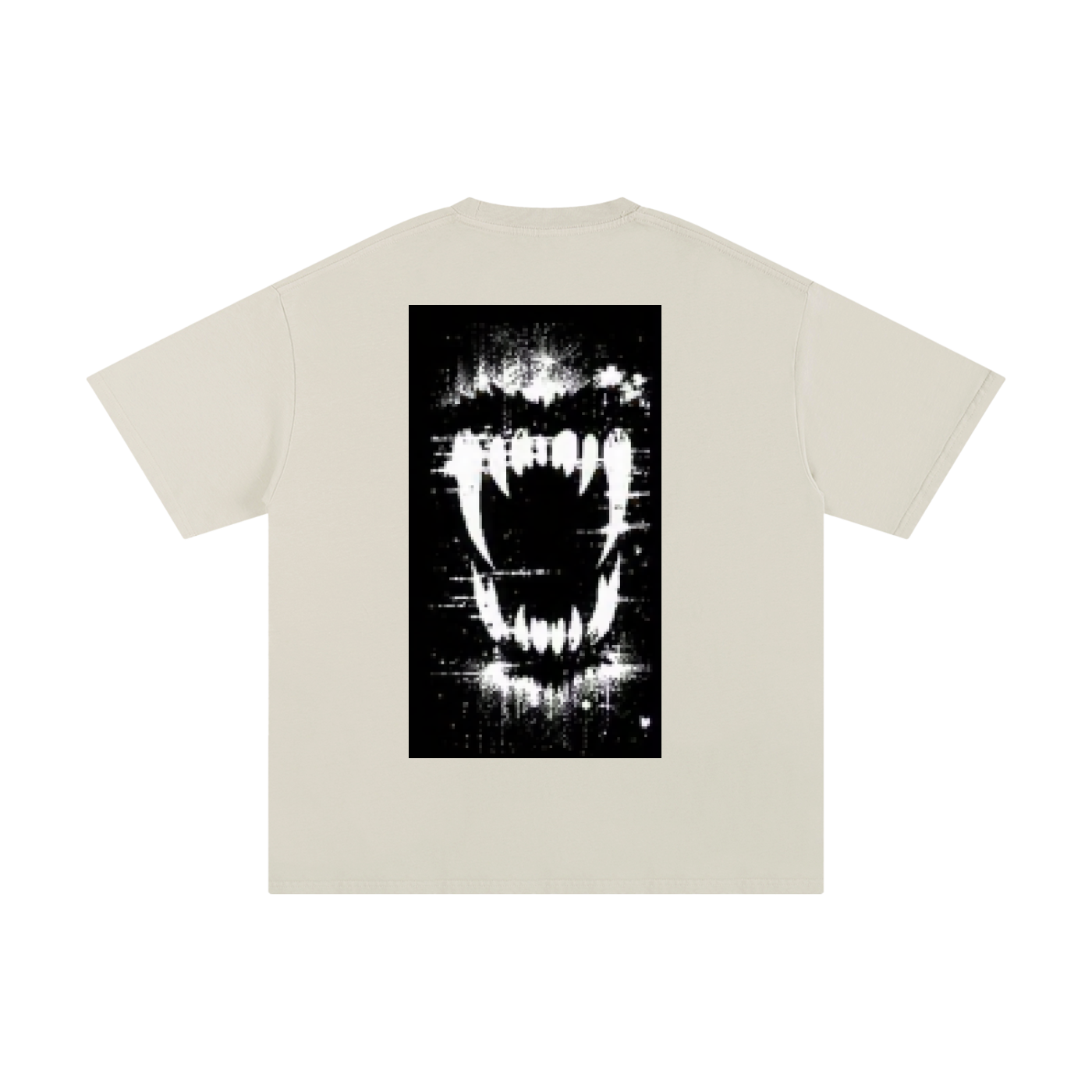 FERAL cotton T-shirt, light beige, back view, large square graphic print