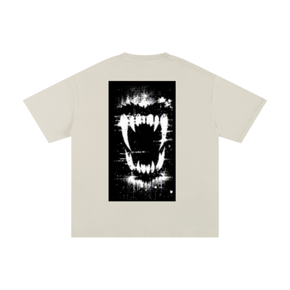 FERAL cotton T-shirt, light beige, back view, large square graphic print