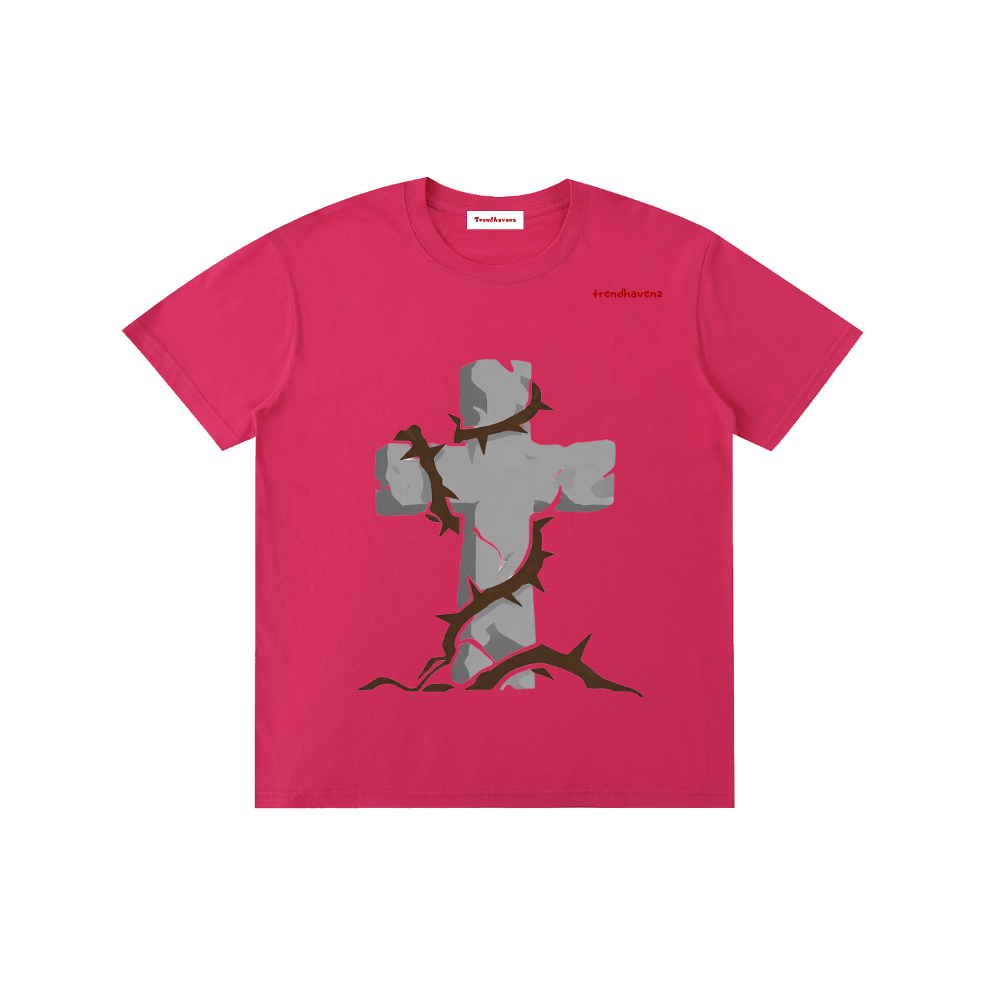 Unisex cotton T-shirt, light pink, gray Jesus kneeling graphic
