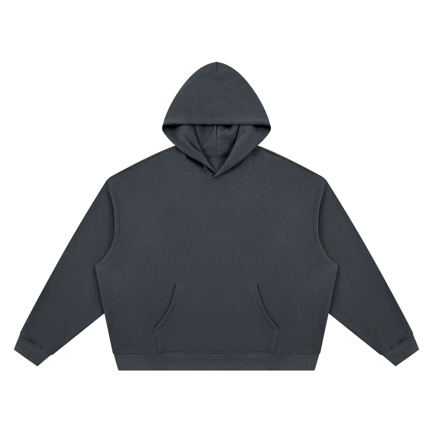 Unisex waffle boxy hoodie, dark gray, pullover with hood and front kangaroo pocket