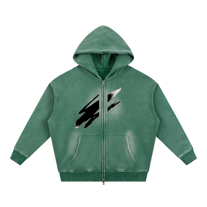 ABSTRACT EXPRESSION Sunfade Two-way Zipper Boxy Fleece Hoodie by ODMPOD