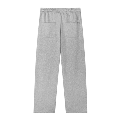 Light gray straight-leg sweatpants with elastic waistband and side pockets