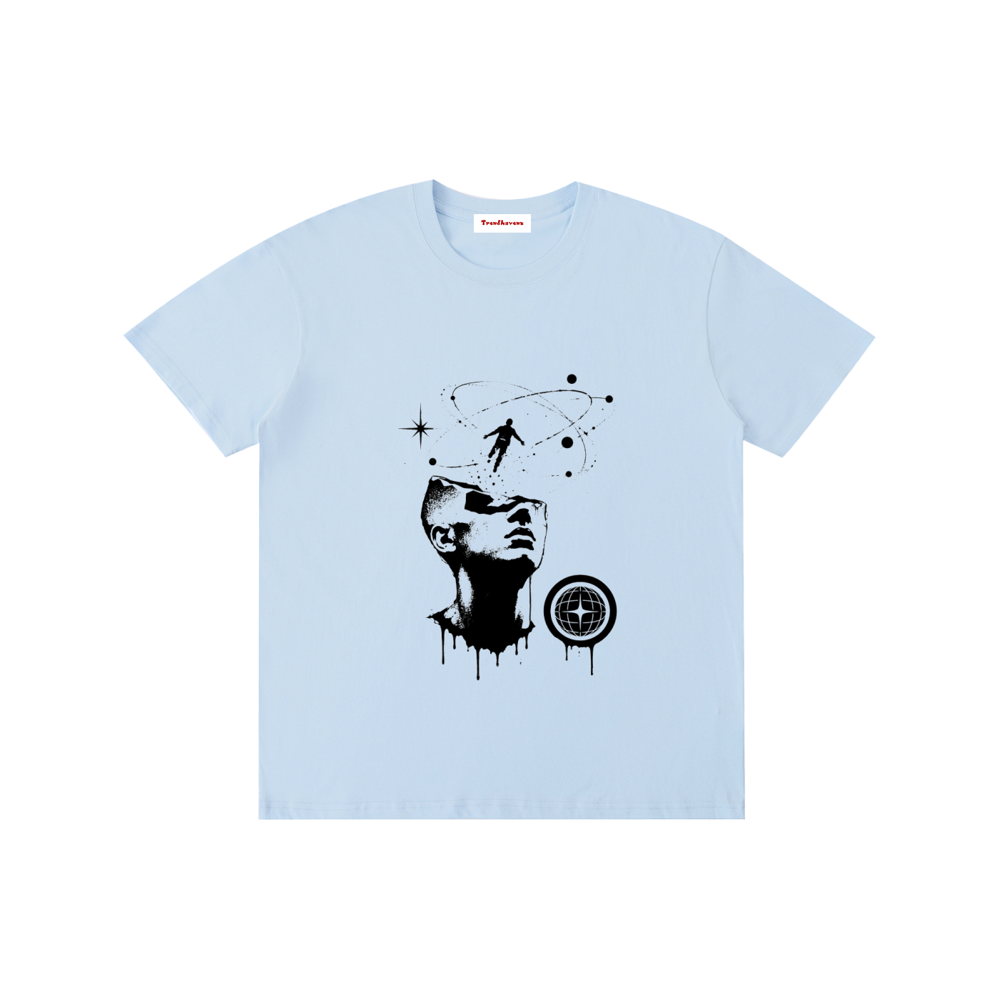 Unisex T-shirt, sky blue, crew neck, short sleeves, front face graphic print