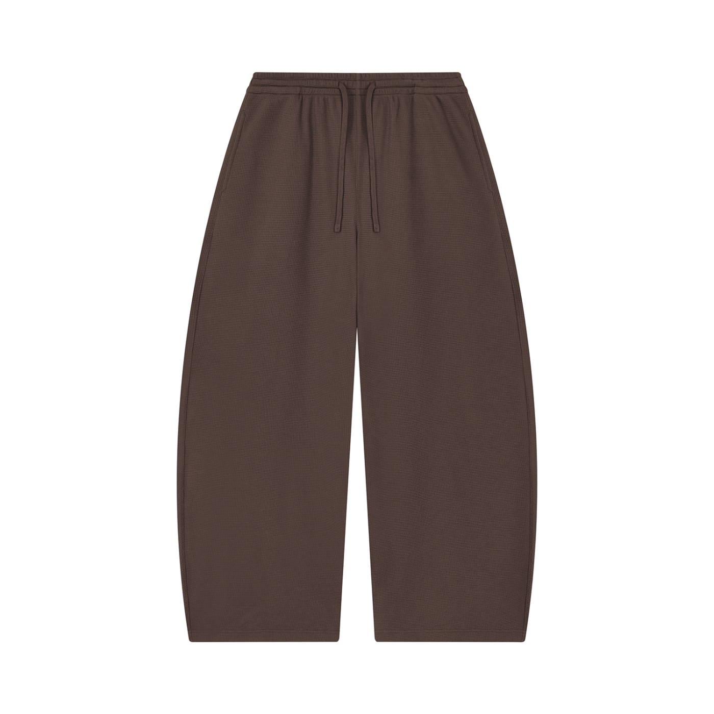 Unisex barrel-leg pants with elastic drawstring waist, dark brown