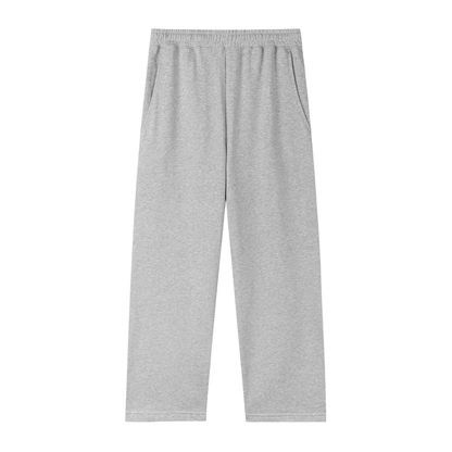 Light gray straight-leg sweatpants with elastic waistband and relaxed fit