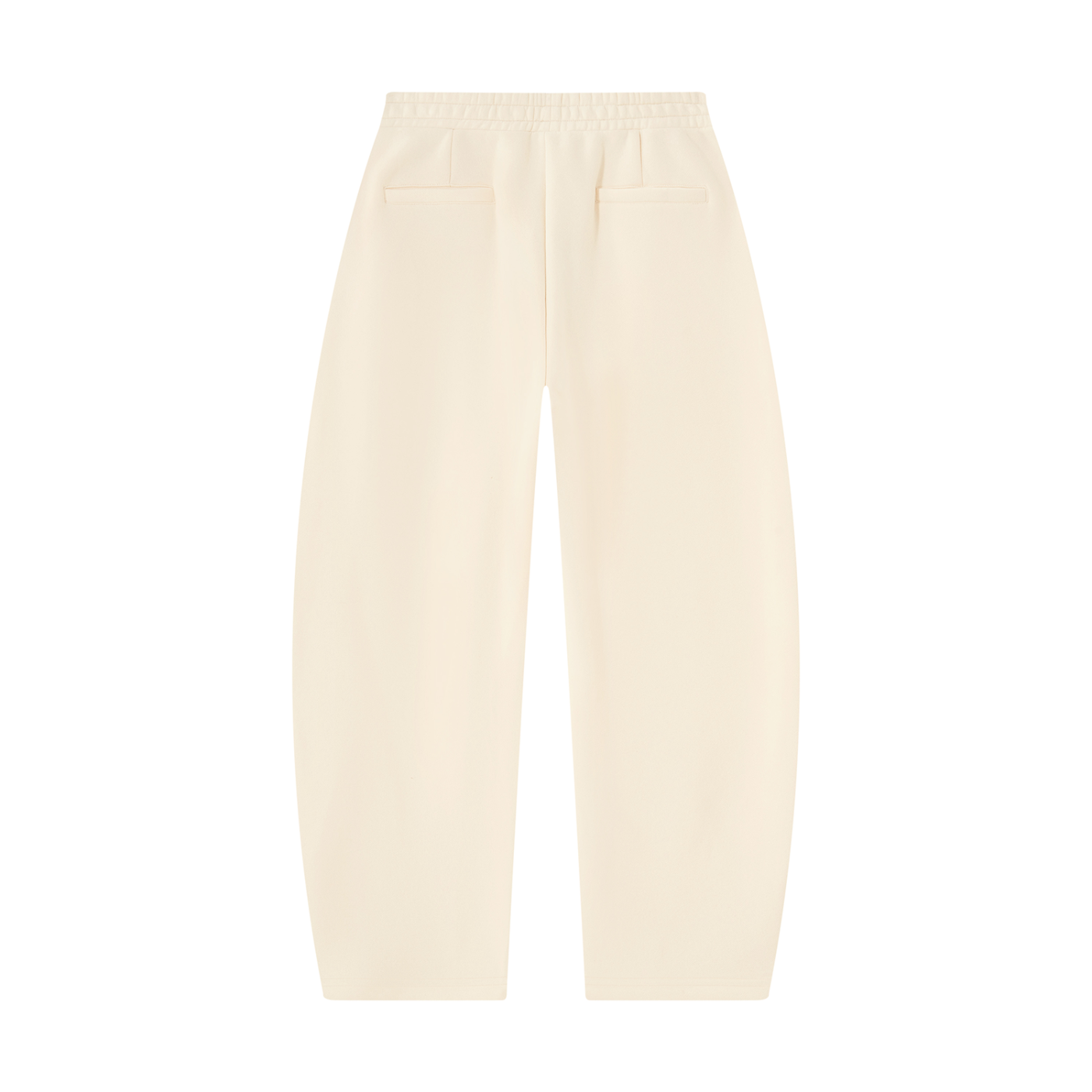 Ivory barrel-leg unisex sweatpants with side pockets and elastic waistband