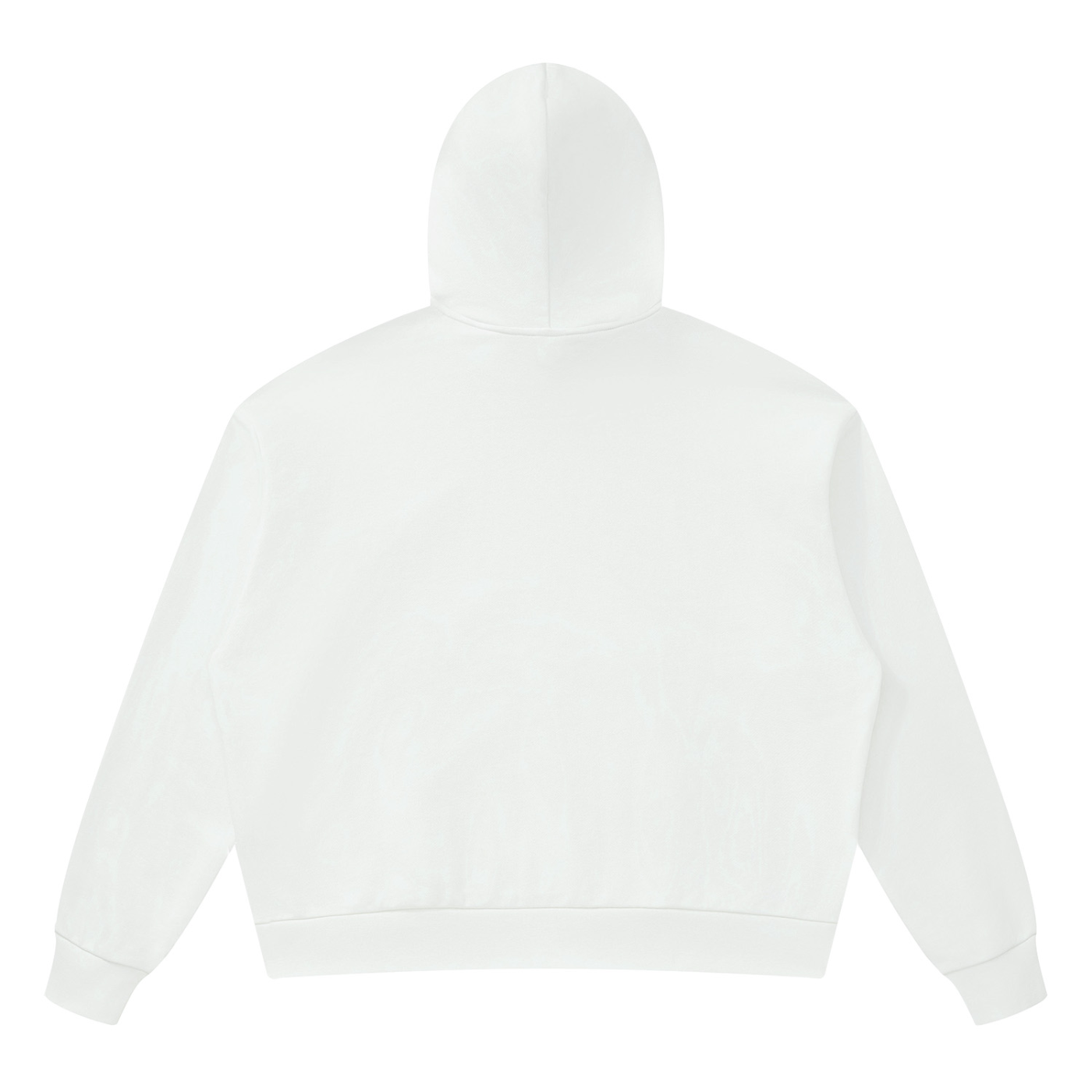 White oversized pullover hoodie with hood, back view