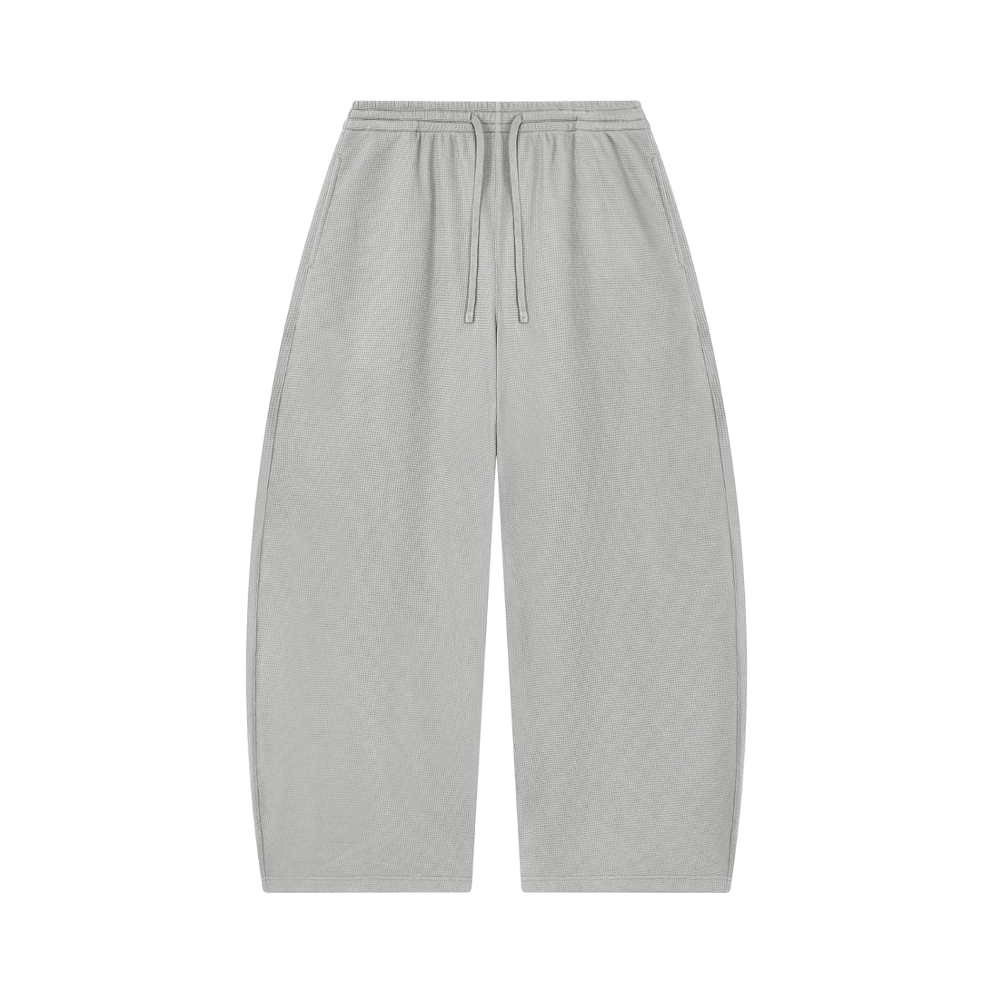 Unisex barrel-leg pants with elastic drawstring waist, light heather gray