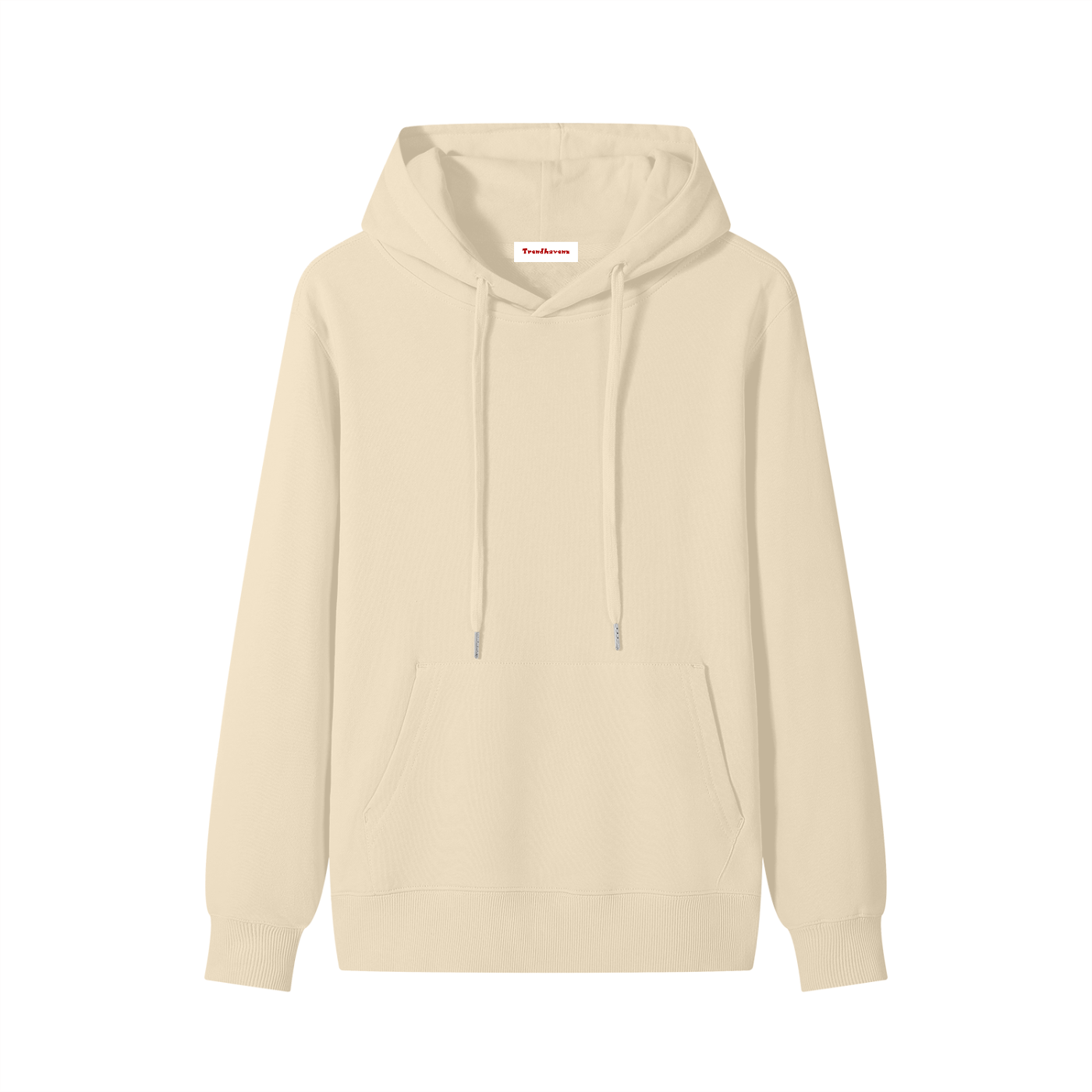 Cotton pullover hoodie, light beige with adjustable drawstring hood and kangaroo pocket