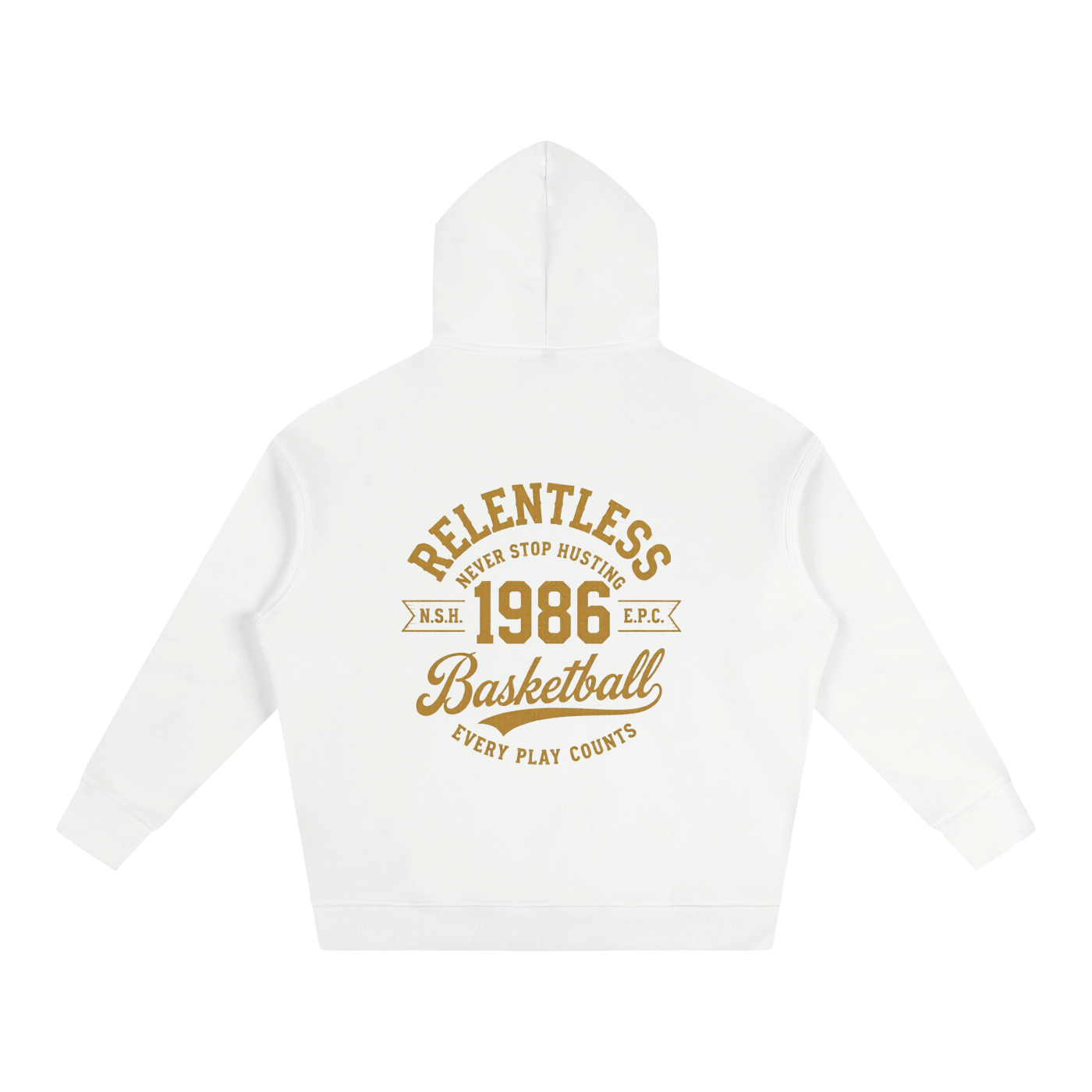 Oversized fleece hoodie, white, back basketball graphic, hood and kangaroo pocket