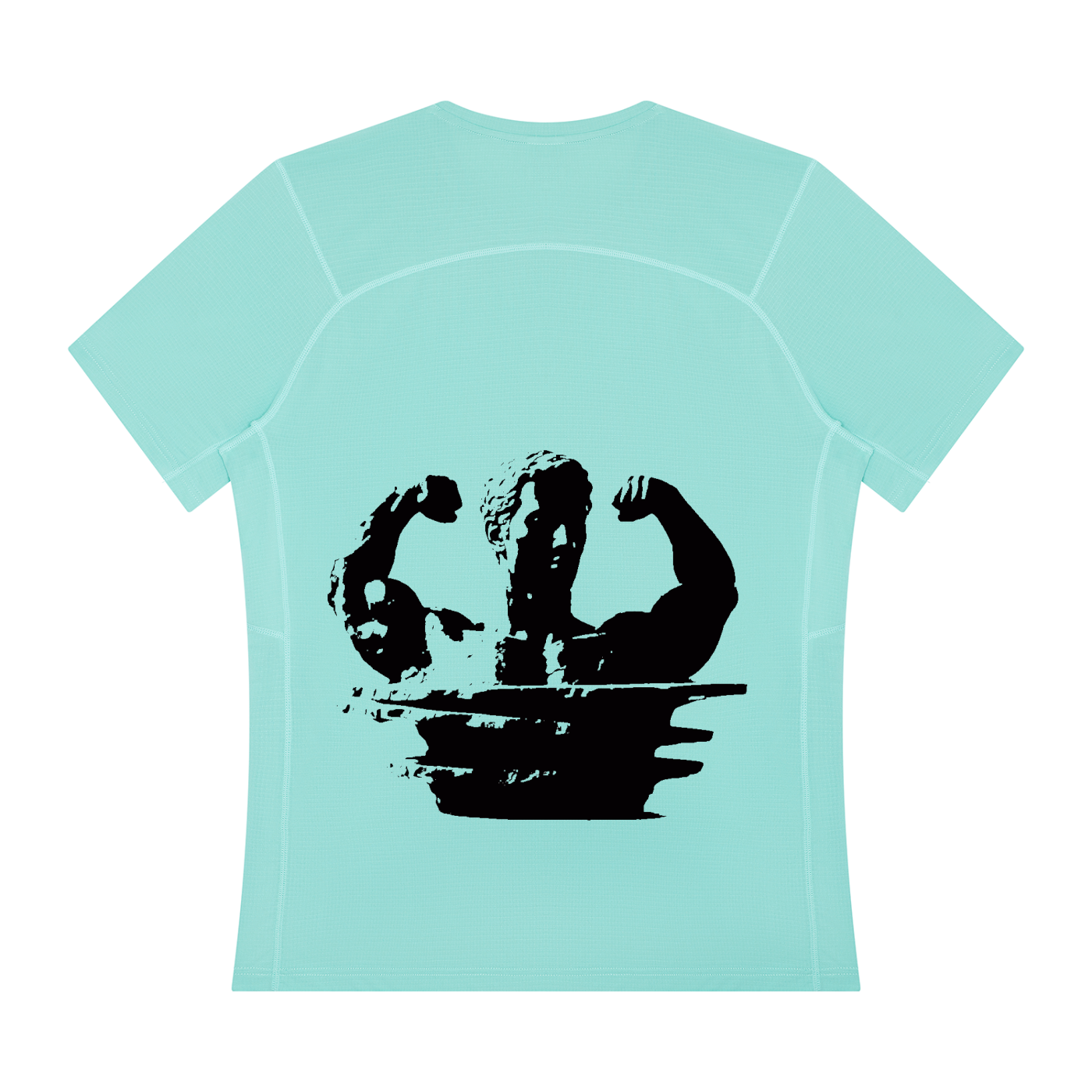Men's regular-fit performance t-shirt, light teal, crew neck, back view with large graphic