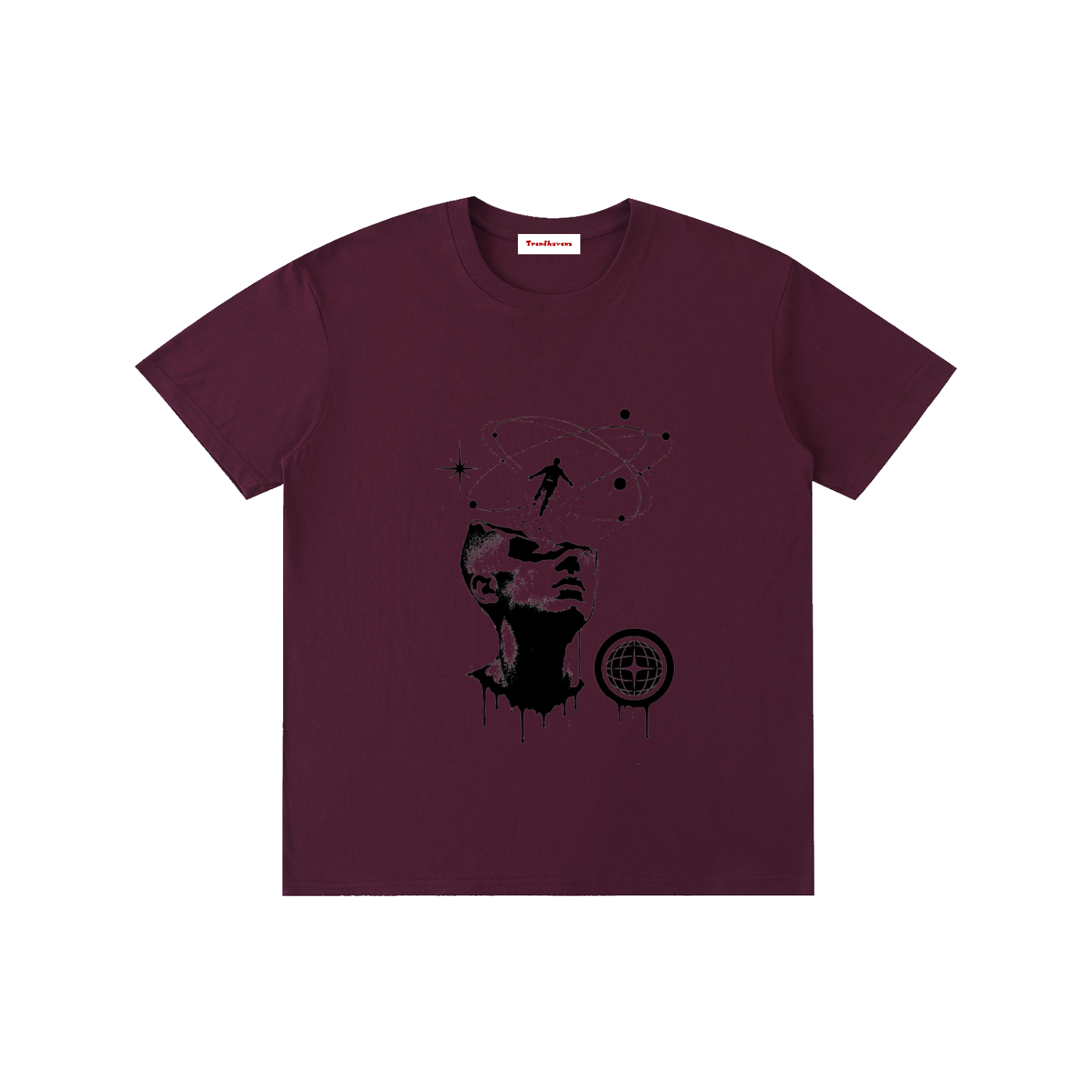 Unisex cotton T-shirt, wine red, front face and dreamcatcher graphic