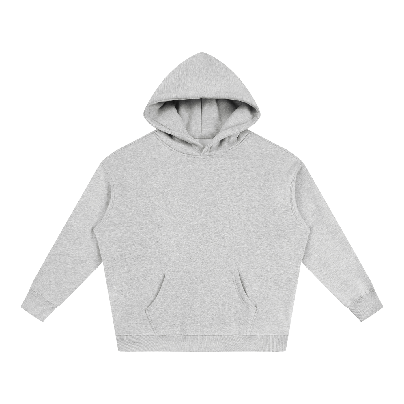 Oversize light gray fleece pullover hoodie with hood and front kangaroo pocket