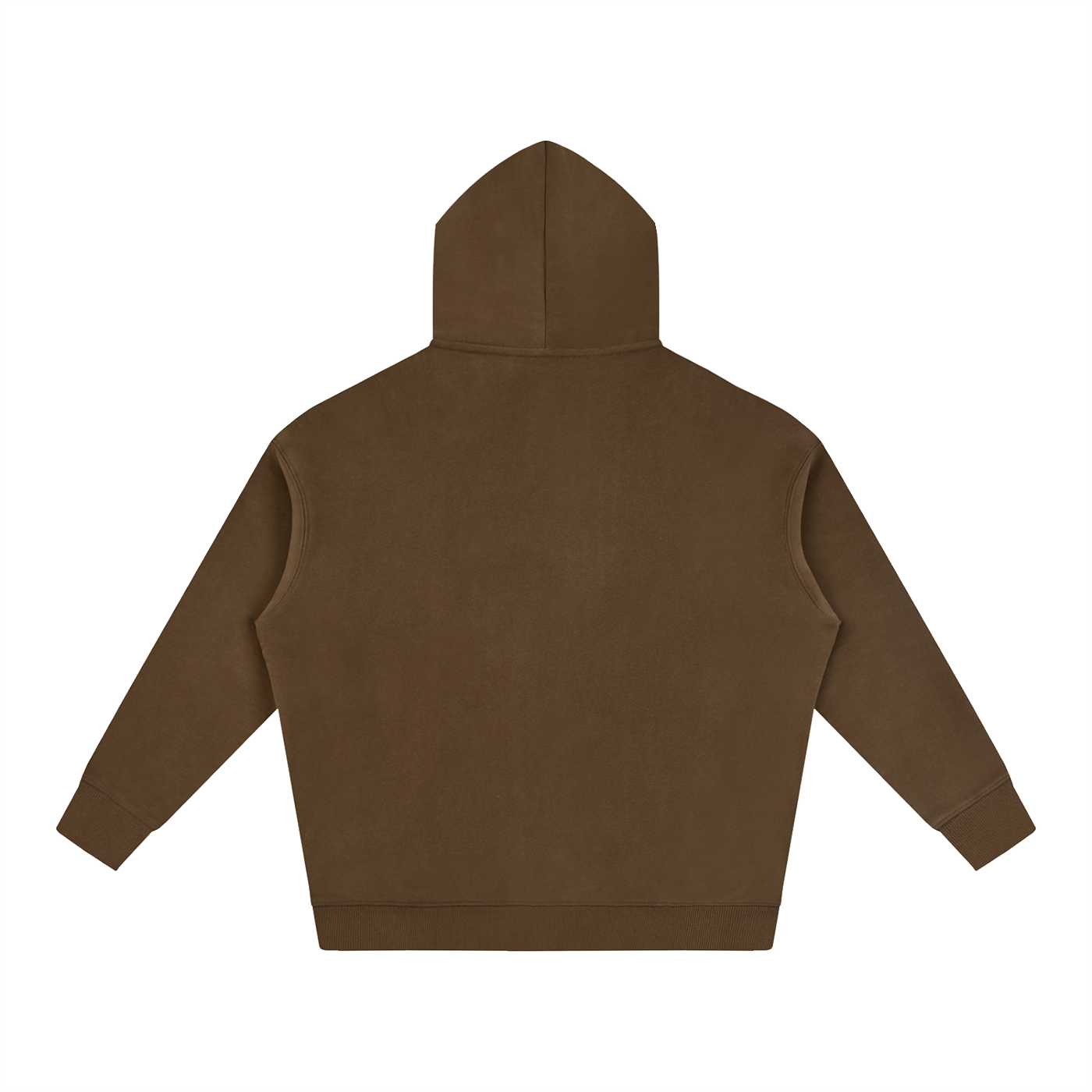 Oversize hoodie in brown, back view with hood and kangaroo pocket