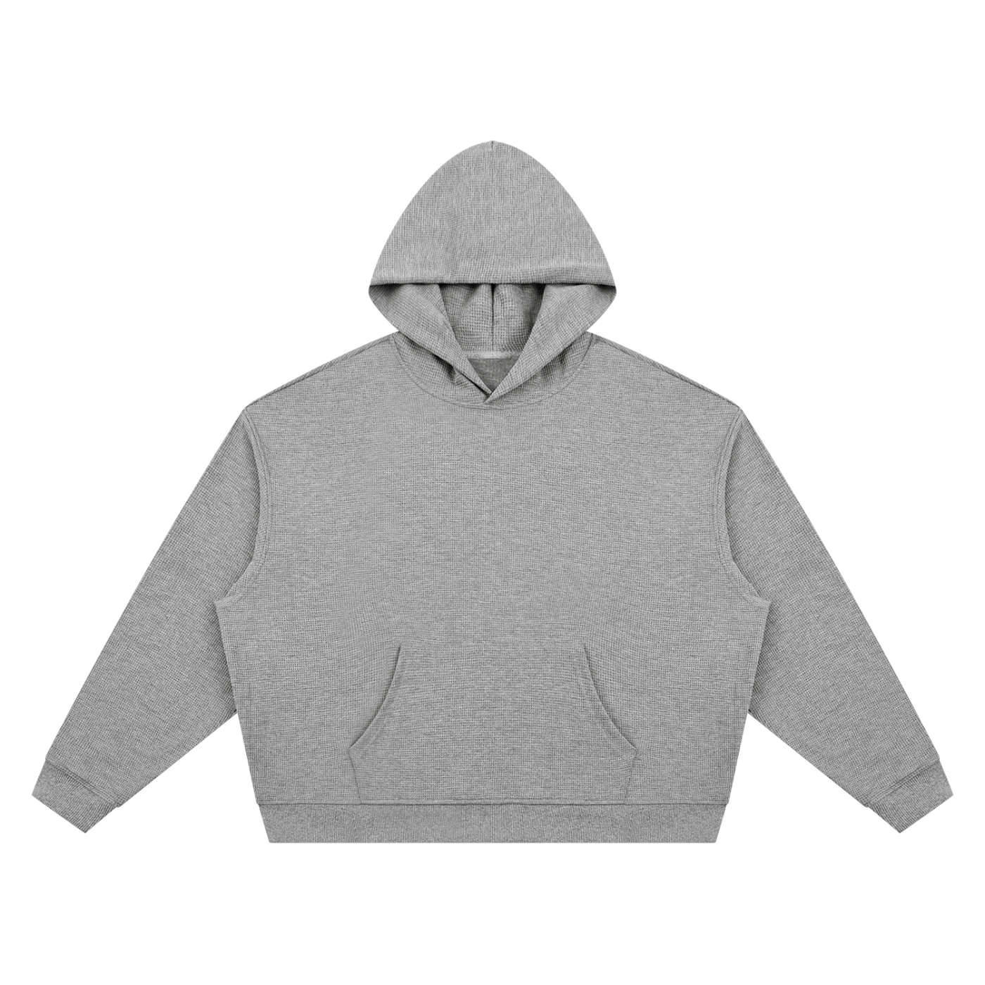 Unisex waffle boxy hoodie, light gray, pullover with hood and front kangaroo pocket