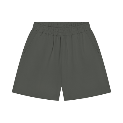 Unisex regular-fit shorts with elastic waistband, charcoal-green fabric