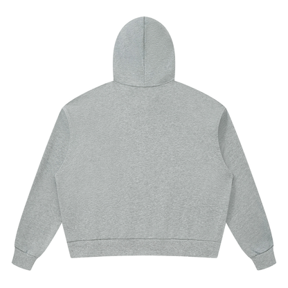 Dark gray oversized pullover hoodie with hood, back view