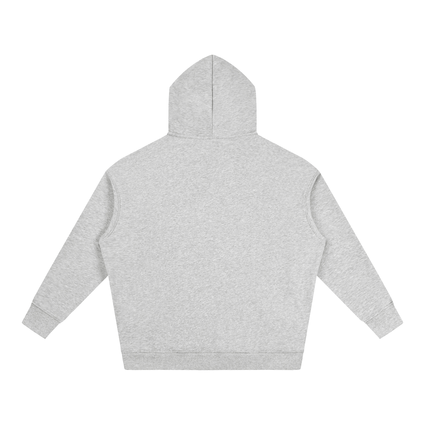 Light gray oversize fleece hoodie, back view with hood and long sleeves.