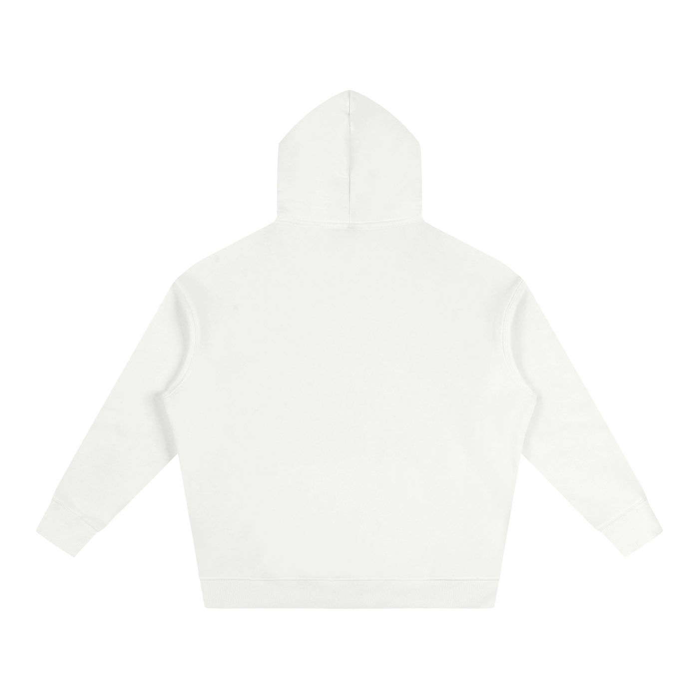 White oversize fleece hoodie, back view with hood and long sleeves.