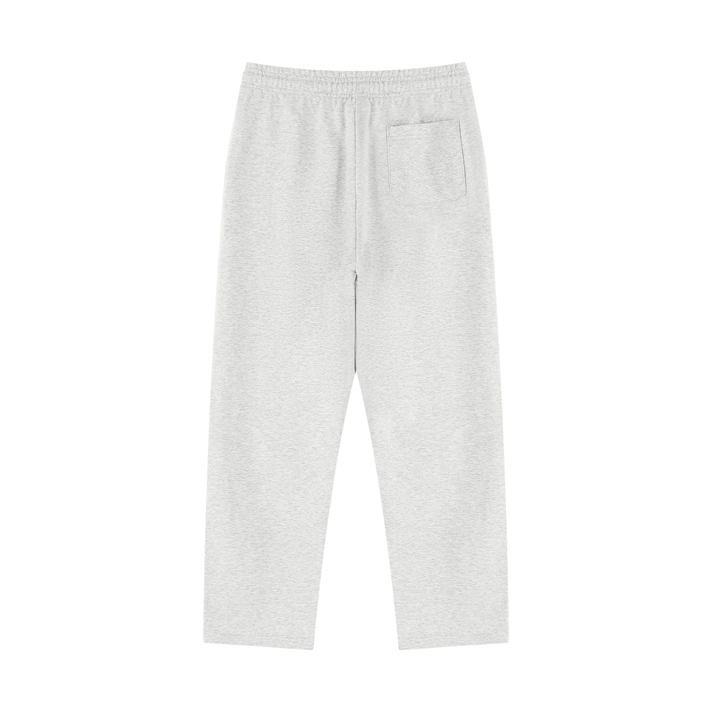 Light heather gray straight-leg sweatpants with elastic waistband and side pocket