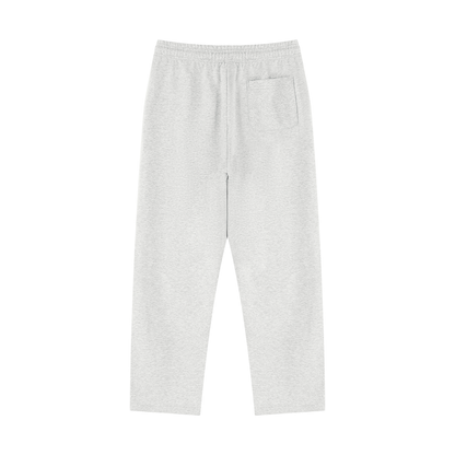 Light heather gray straight-leg sweatpants with elastic waistband and side pocket