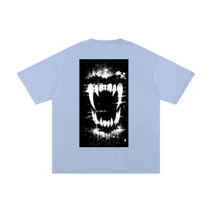 Light blue pure cotton T-shirt with black-and-white front graphic, crew neck
