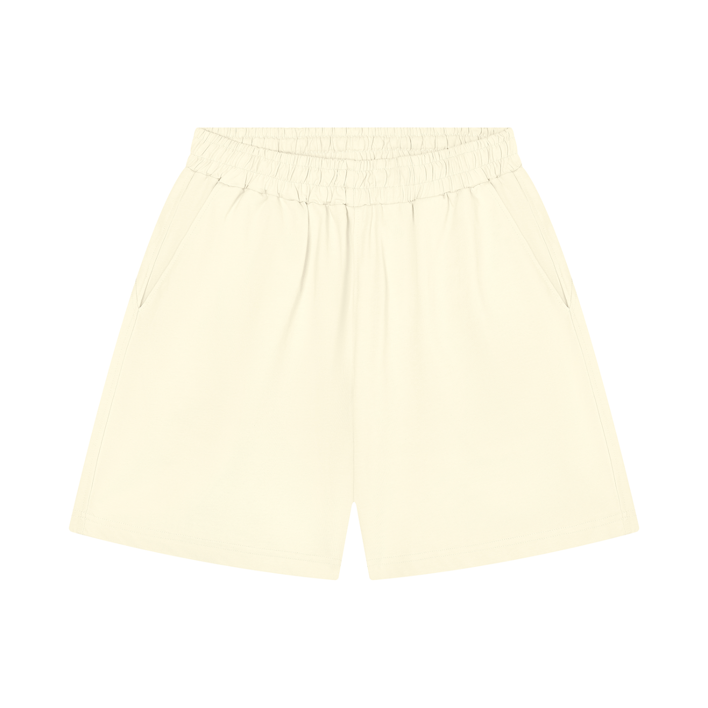 Light cream unisex regular-fit shorts with elastic waistband and straight hem
