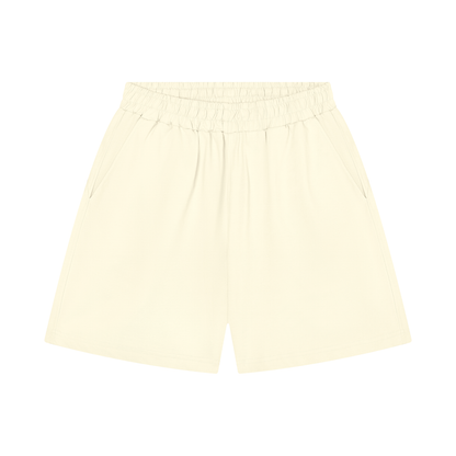 Light cream unisex regular-fit shorts with elastic waistband and straight hem