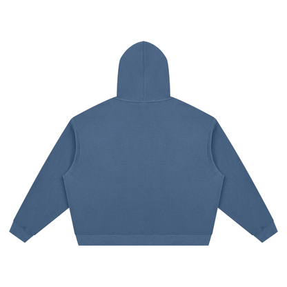 Unisex boxy pullover hoodie, textured blue with hood and back plain design