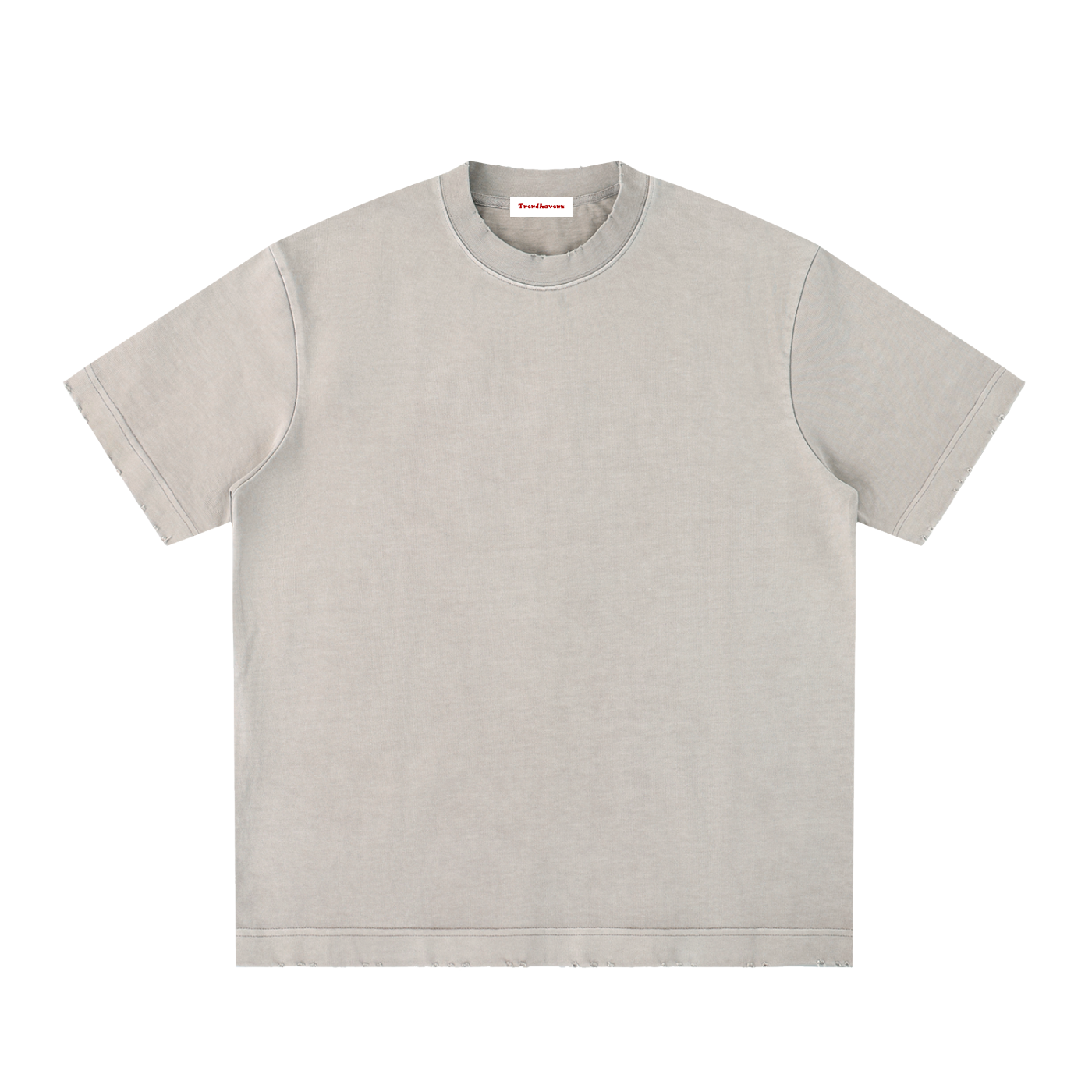 Washed frayed gray t-shirt, crew neck, short sleeves