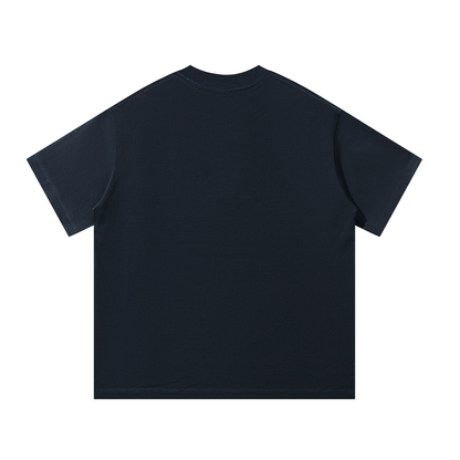Navy blue oversized unisex T-shirt, crew neck, short sleeves (back)
