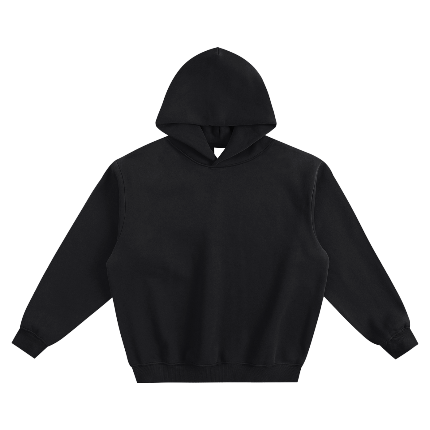 Oversized boxy hoodie, dark/black with hood up and long sleeves