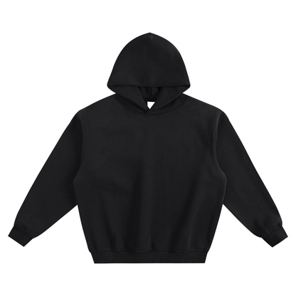 Oversized boxy hoodie, dark/black with hood up and long sleeves