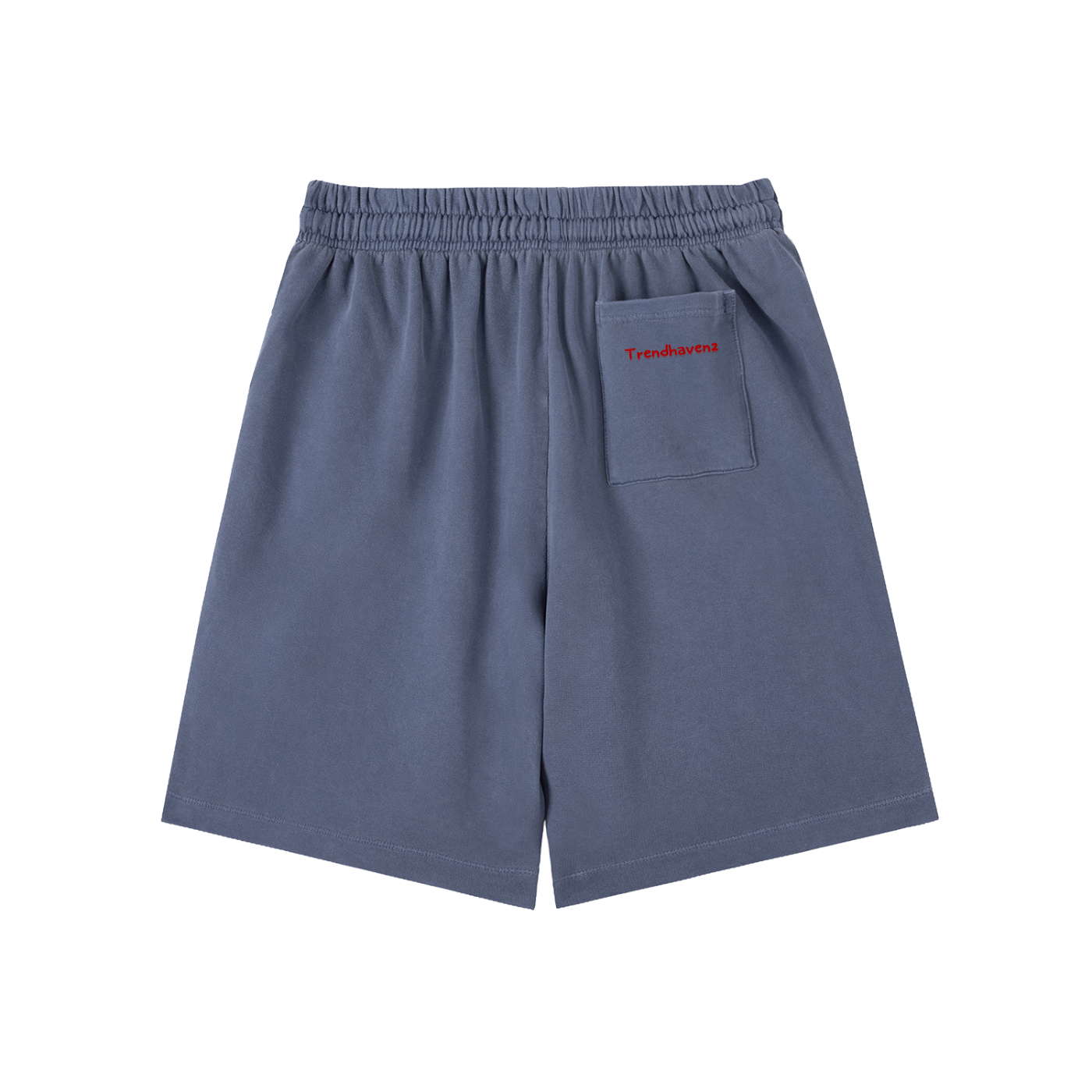 Blue cotton shorts with elastic waist and drawstring, side chest pocket