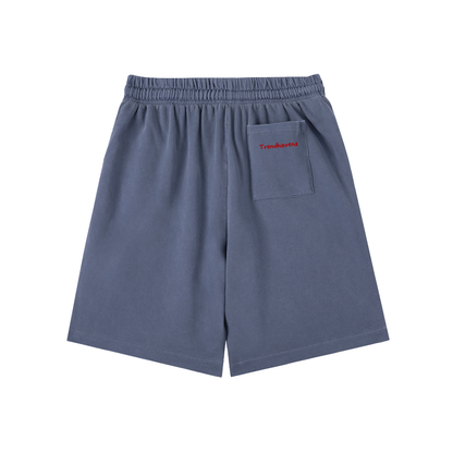 Blue cotton shorts with elastic waist and drawstring, side chest pocket