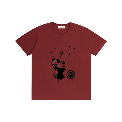 Unisex cotton T-shirt, deep red, front face and dreamcatcher graphic
