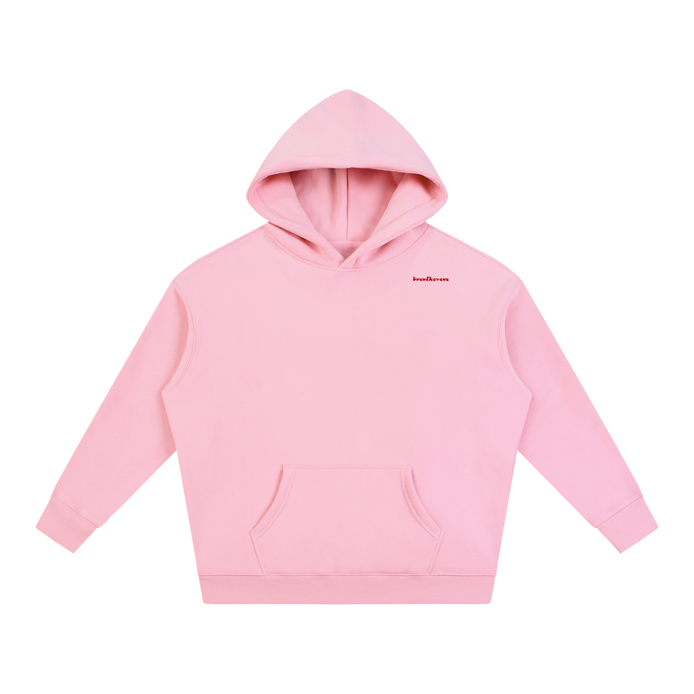 Oversize fleeced hoodie in light pink, front with hood and kangaroo pocket